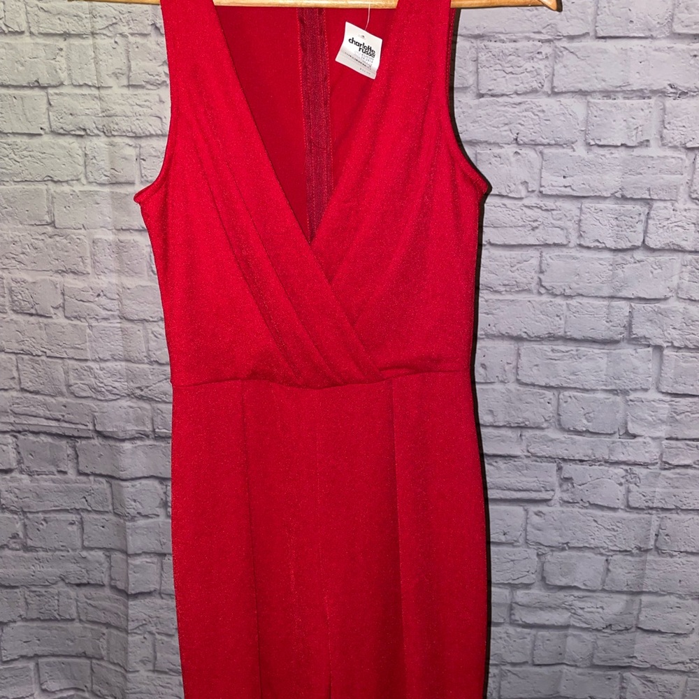 Charlotte Russe Red V-Neck Jumpsuit